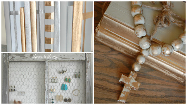 3 easy DIY gifts: painted books, decorative beads and cross, jewelry holder from an old window. All 3 tutorials on www.lemonstolovelys.blogspot.com