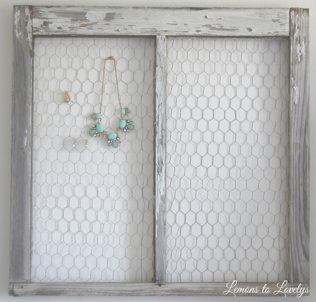 DIY jewelry holder made from an old window. Tutorial on www.lemonstolovelys.blogspot.com