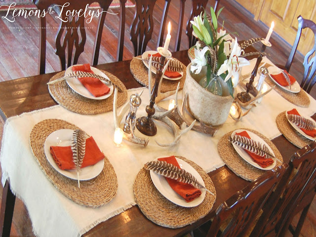 Outdoorsy Table Setting more photos on www.lemonstolovelys.blogspot.com