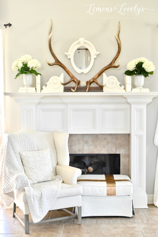 Joyful Spring Home Tour Spring Mantel www.lemonstolovelys.com