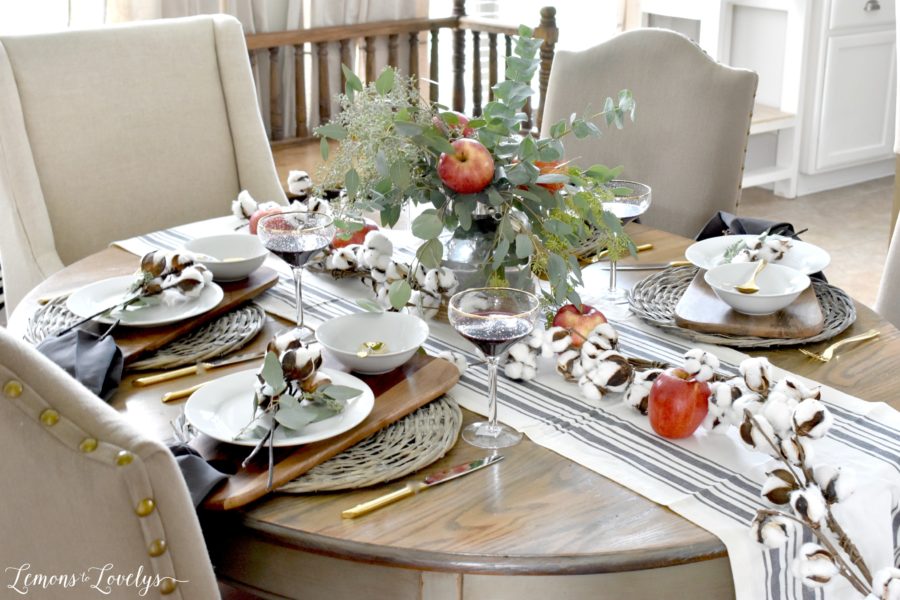 table decorated for Thanksgiving