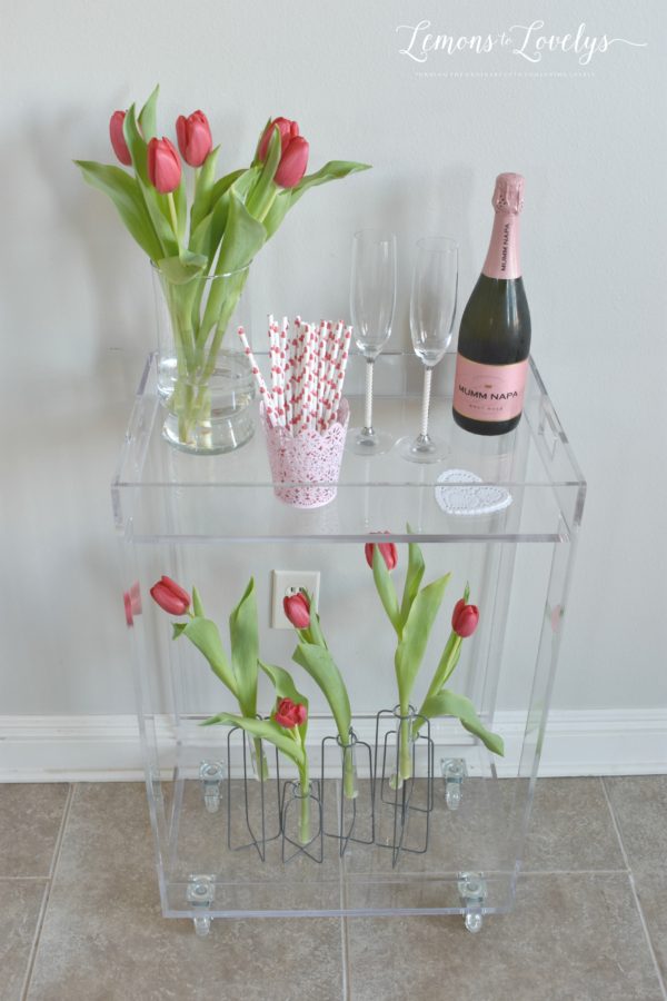 Valentines Day Bar Cart. More pics on the blog. www.lemonstolovelys.com