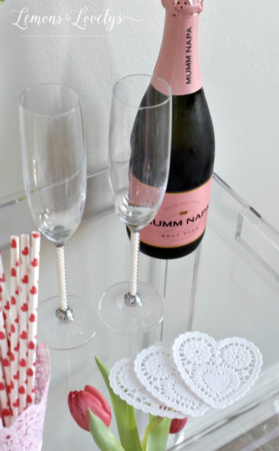 Valentines Day Bar Cart. More pics on the blog. www.lemonstolovelys.com