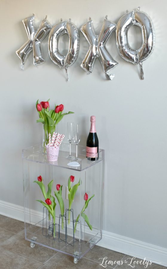 Valentines Day Bar Cart. More pics on the blog. www.lemonstolovelys.com