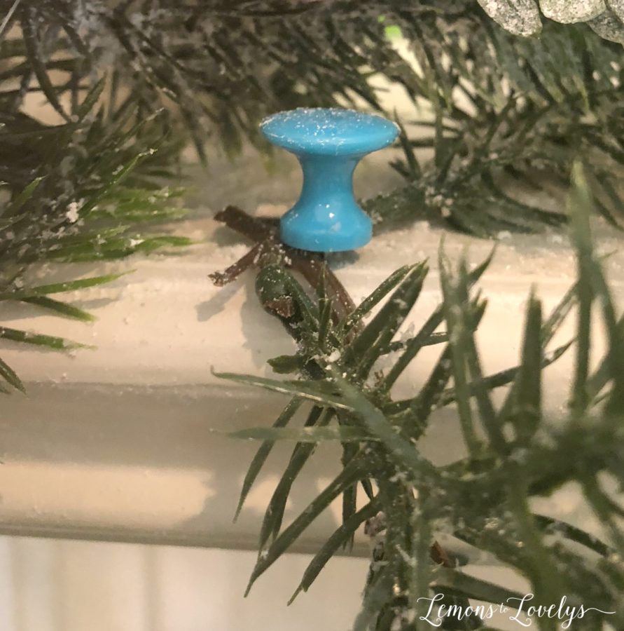 Push pin for attaching greenery to mantel