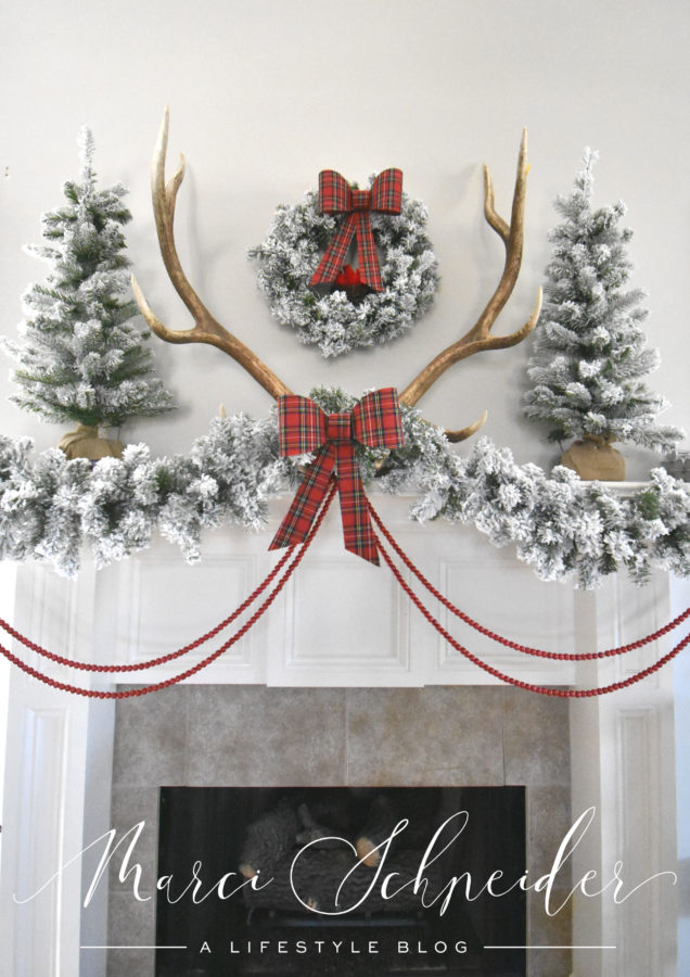 Christmas garland and trees for mantel