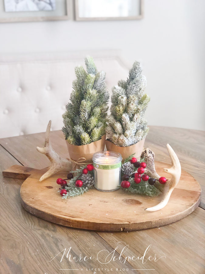 table vignette with Christmas decorations 