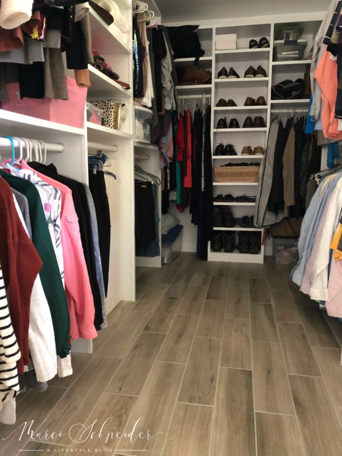 closet with tile that looks like wood