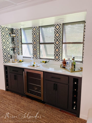 home bar with wallpaper