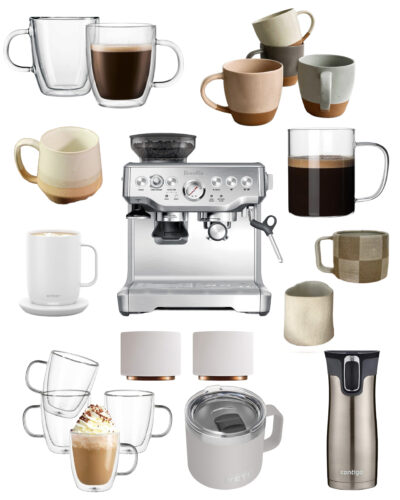 espresso maker and coffee cups